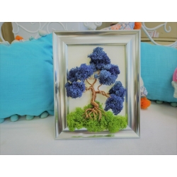 Bonsai cu licheni si sarma din cupru albastru